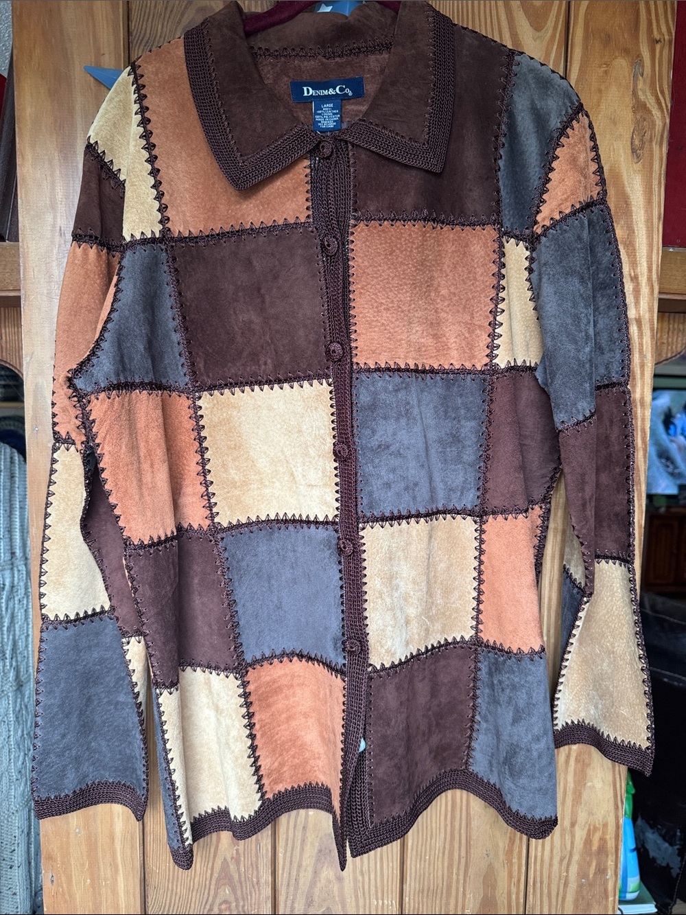 Denim&Co Patchwork Suede Panel Jacket in Brown, Tan & Gray